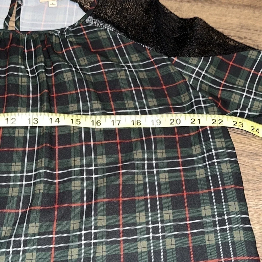 Cremieux women’s green and black plaid and lace blouse size Large - Picture 7 of 8